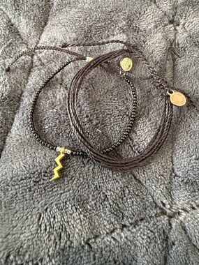 Pura Vida Gold Lightning Charm & Black Bead Bracelet Set
